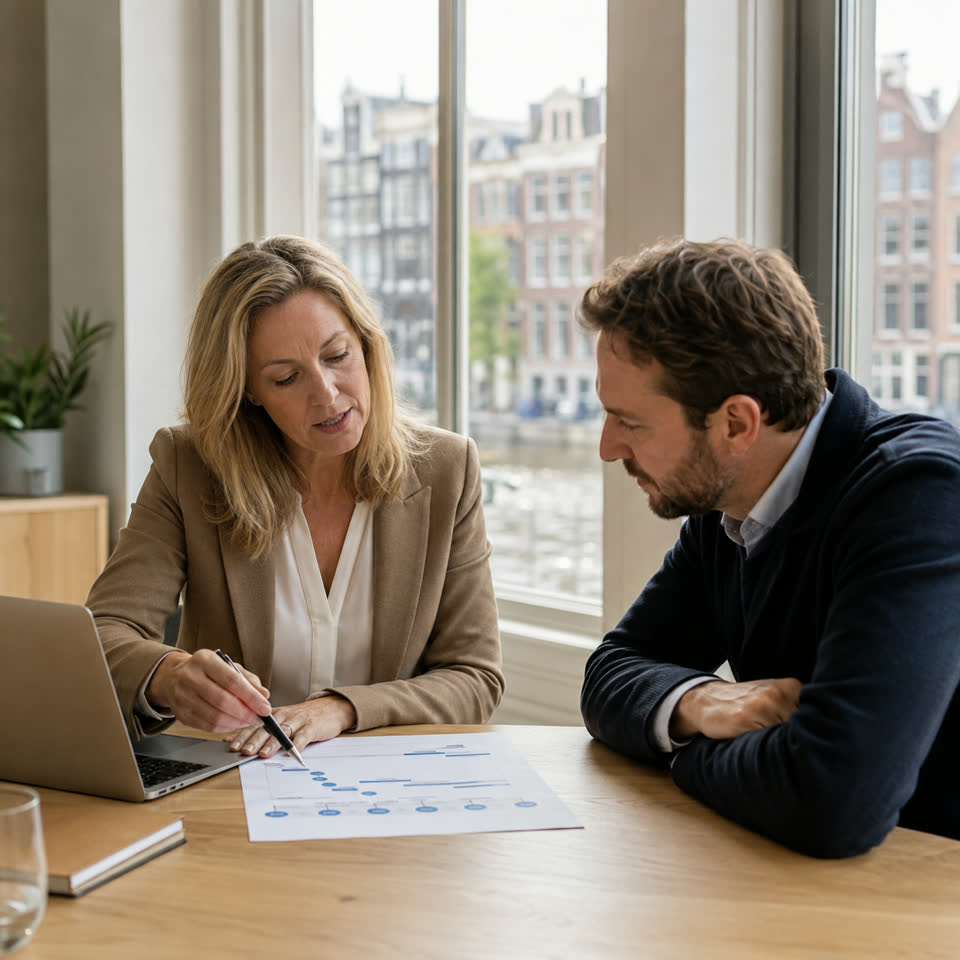 An HRhelp case manager in a one-to-one meeting with a company manager